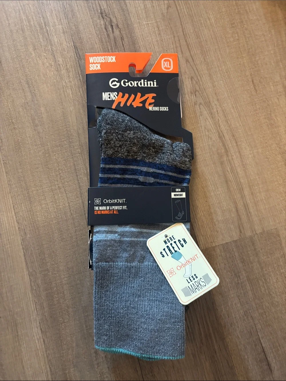 Gordini Men's Hike Woodstock sock crew height midweight size XL NWT